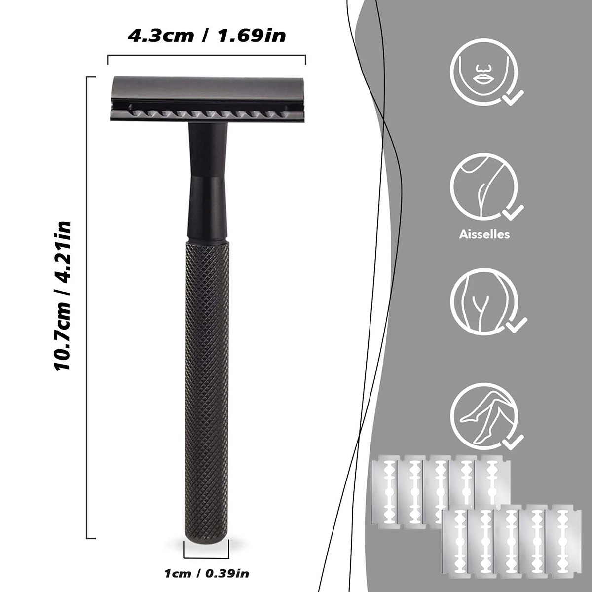 Safety Razor Handle - Czarna, obciążona rękojeść, bezpieczna maszynka do