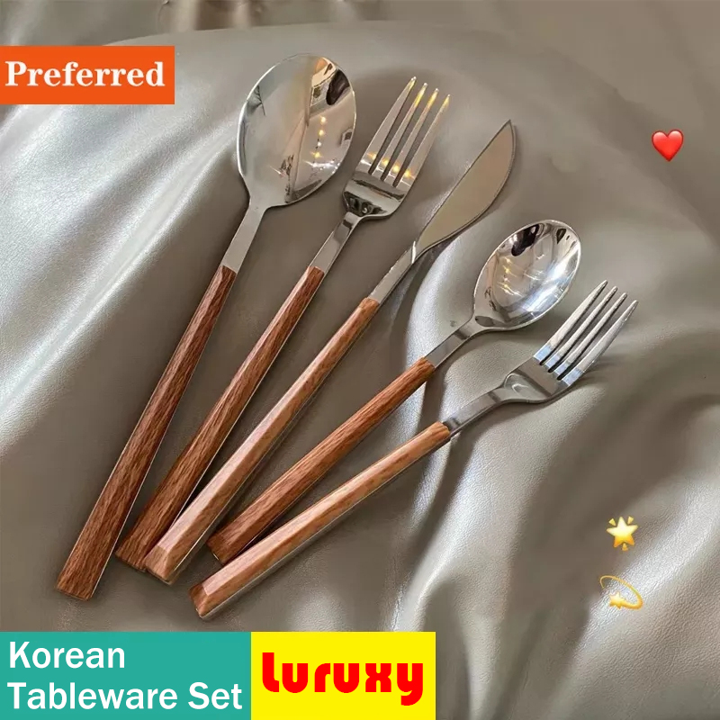 Bamboo Cutlery - Zestaw sztućców z drewnianą rączką Koreański